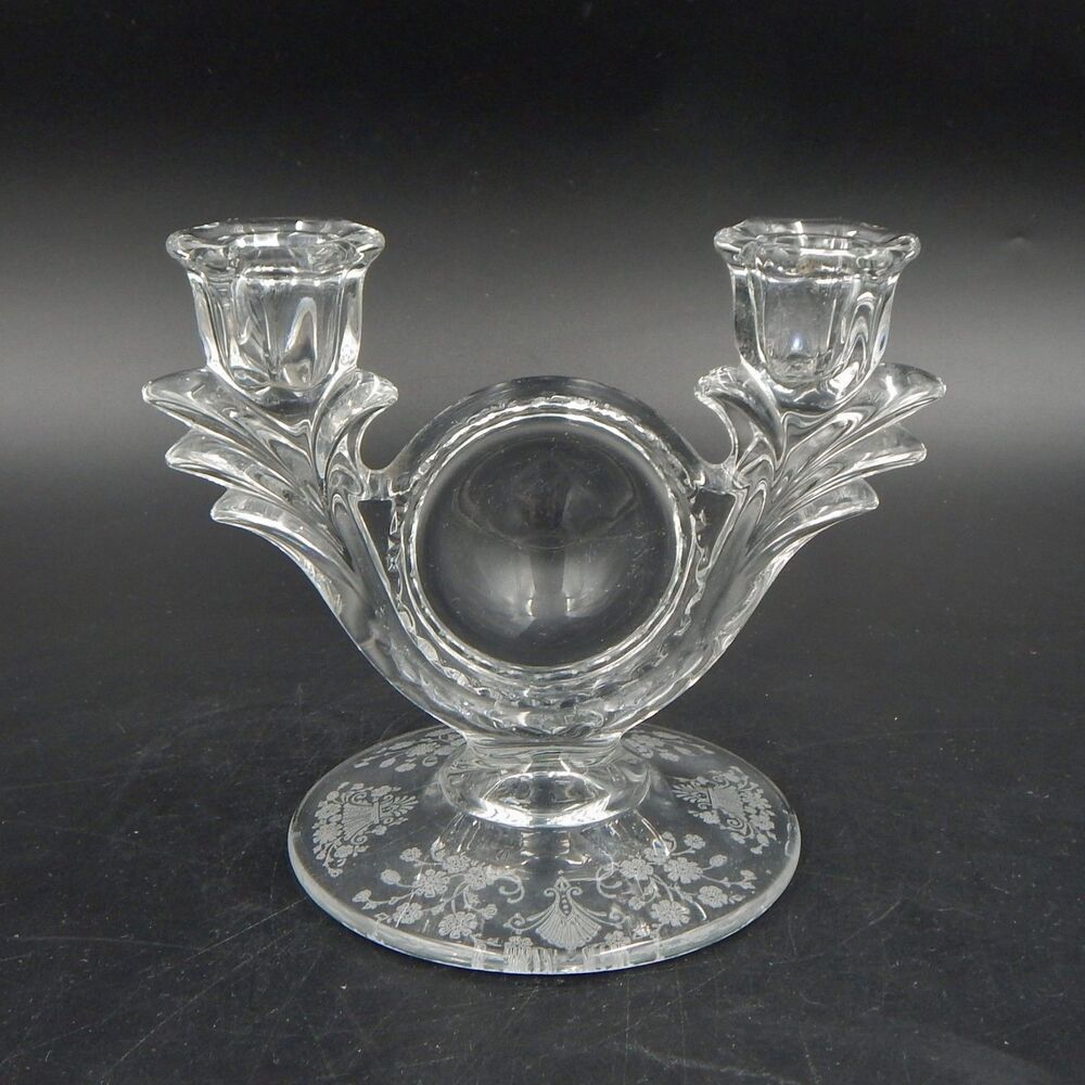 Duncan Miller Glass First Love Double Light Etched Clear Candle Holder